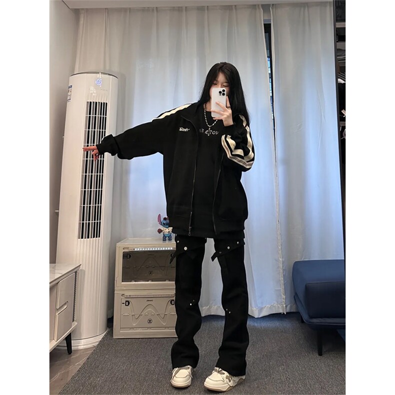 档口签约模特请档口 商家自重 勿盗图 交叉绑带牛仔裤微喇叭裤图片