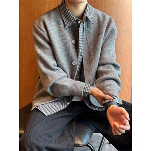 现货JY141-P59 针织开衫男生秋冬美式重磅软糯长袖毛衣外套 网图图片