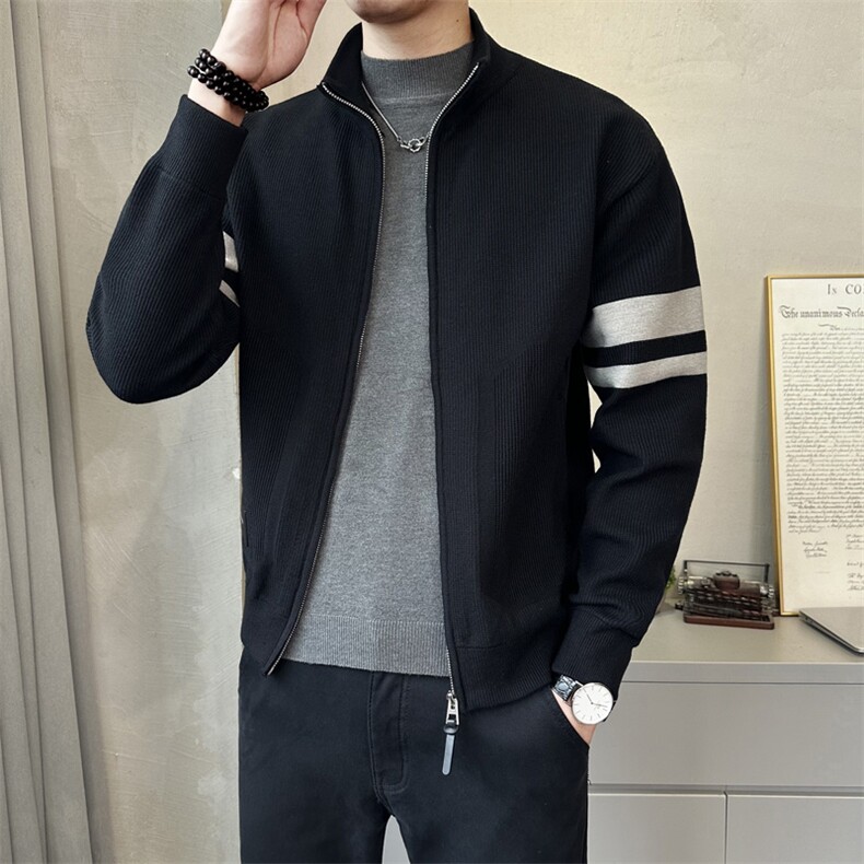 秋季简约休闲立领拼色毛衣拉链开衫时尚休闲男款外套K6883-P135,男装针织衫/毛衣,电商A237