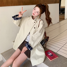 高级感撞色格纹拼接立领风衣外套女春秋2025新款小个子大衣巨好看，女装短外套，2C129