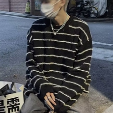 秋冬设计感黑白条纹宽松毛衣男慵懒风针织衫外套网图M569-P45，男装针织衫/毛衣，星座1001-1
