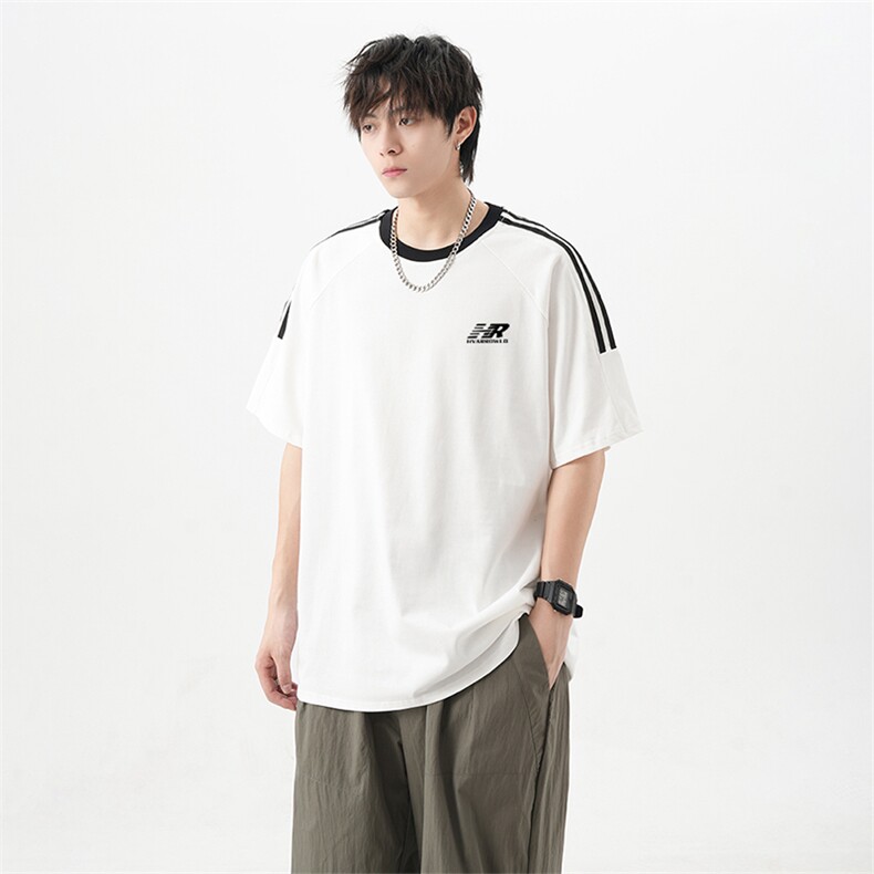 可48小时发货支持抖音得物来样二开重磅美式高街纯棉织带短袖T恤，男装T恤，电商A486