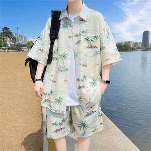 夏季海边沙滩男女同款休闲套装潮牌宽松大码XZ102B-1-TZ2563P55图片