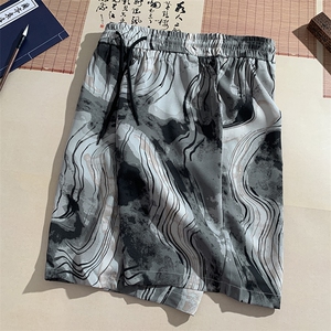 特批P20无差价夏新风男款水墨扎染滑料五分裤沙滩短裤DK292图片