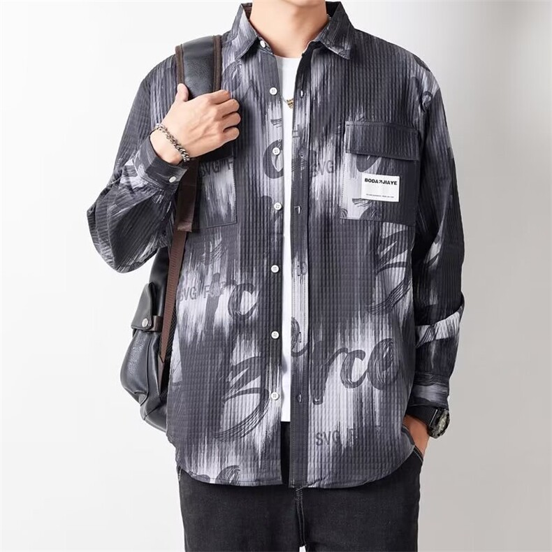 1506-1/C5361/P40新款衬衫男宽松小众设计感上衣男生潮流百搭休闲,男装衬衫,星座1506-1
