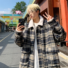 冬装加绒加厚保暖格子男士棉袄棉服情侣羊羔毛呢棉衣M8002-P110，男装棉衣，电商A006