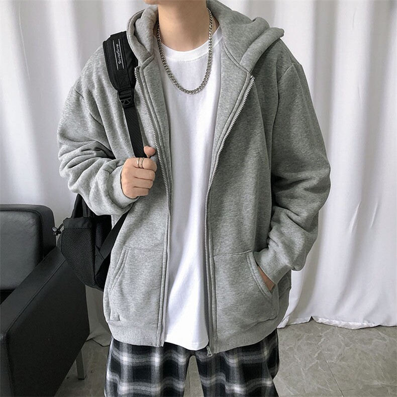 现货-开衫拉链卫衣男秋季宽松休闲连帽外套长袖W6681-P60加绒，男装卫衣，电商A351