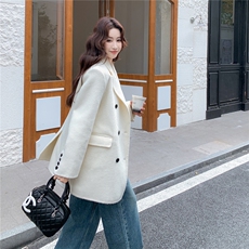 8687白色气质羊绒西装廓形大衣8687-P265-K398，女装毛呢外套，2C232