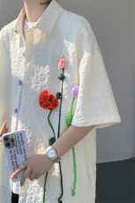 夏季法式小众肌理感衬衫短袖原创立体花朵衬衣多巴胺外套男CS531，男装衬衫，电商D206-1