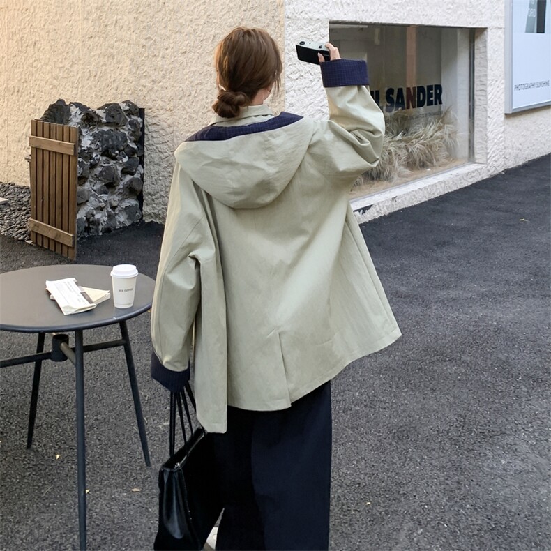休闲减龄可拆格纹连帽风衣外套女春秋2025新款小个子流行爆款大衣,女装风衣,2C170