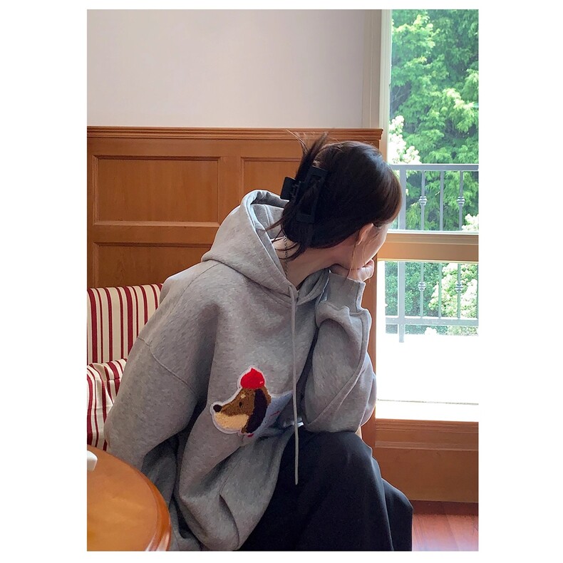 腊肠狗磅美式高街潮流绣花连帽卫衣男百搭宽松情侣外套上衣女,女装短外套,星座1210-1