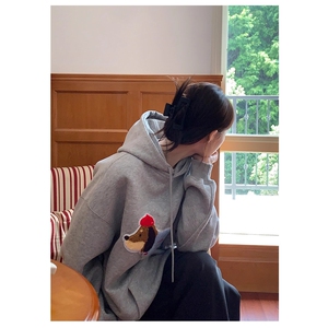 腊肠狗磅美式高街潮流绣花连帽卫衣男百搭宽松情侣外套上衣女图片