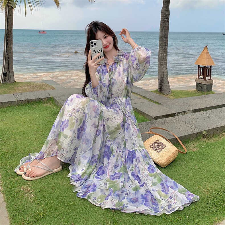 温柔风法式油画碎花连衣裙女夏2025新款长裙独特绝美巨好看度假风图片