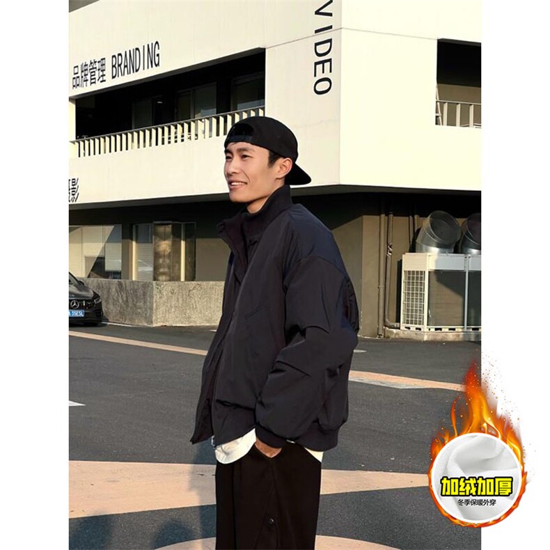 棉衣5W件现货冬季美拉德立领飞行夹克廓形高街棒球服加棉加厚外套，男装夹克，电商A486