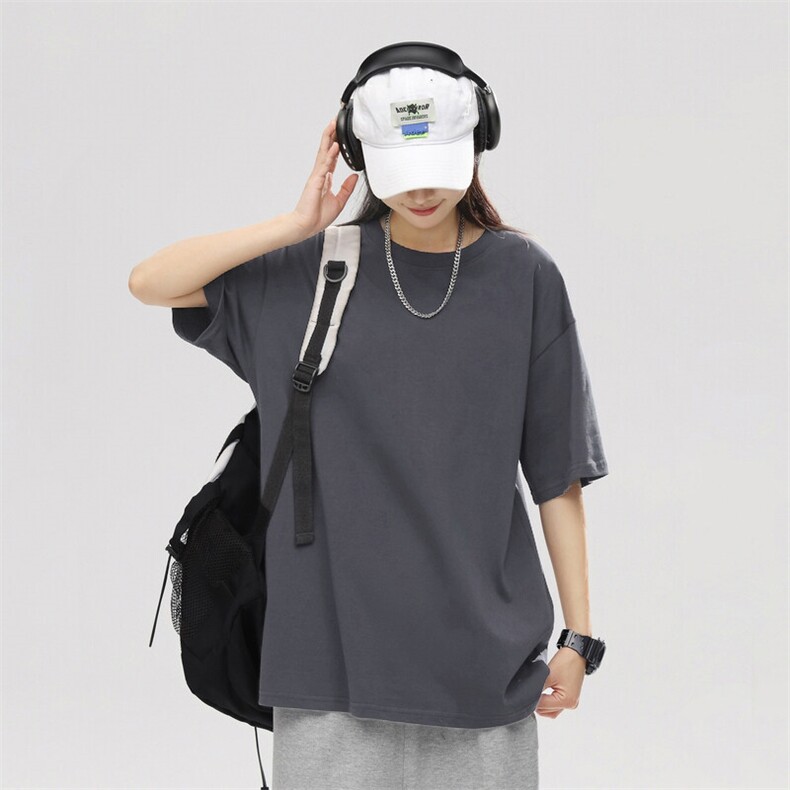 支持单件包装抖音得物二开210克宽松落肩纯棉光版纯色短袖T恤9.5,男装T恤,电商A486-1