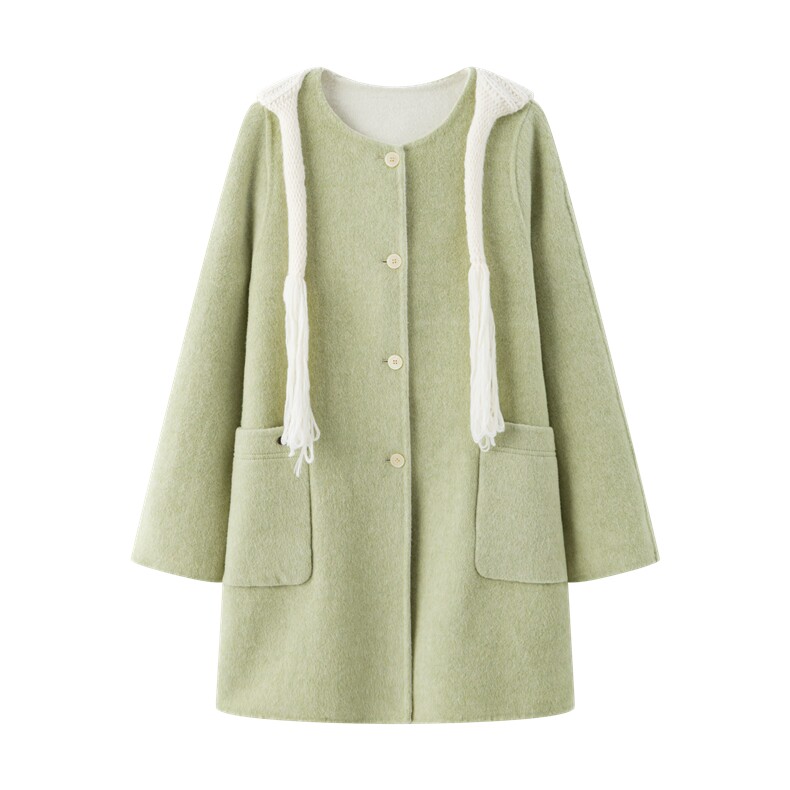 【现货】针织帽双面尼大衣D207P265K378,女装毛呢外套,2D008