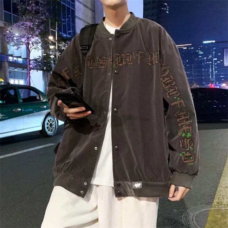 港风宽松双层色丁雪花绒夹克青少年立领长袖W1121P50,男装夹克,星座1116-2