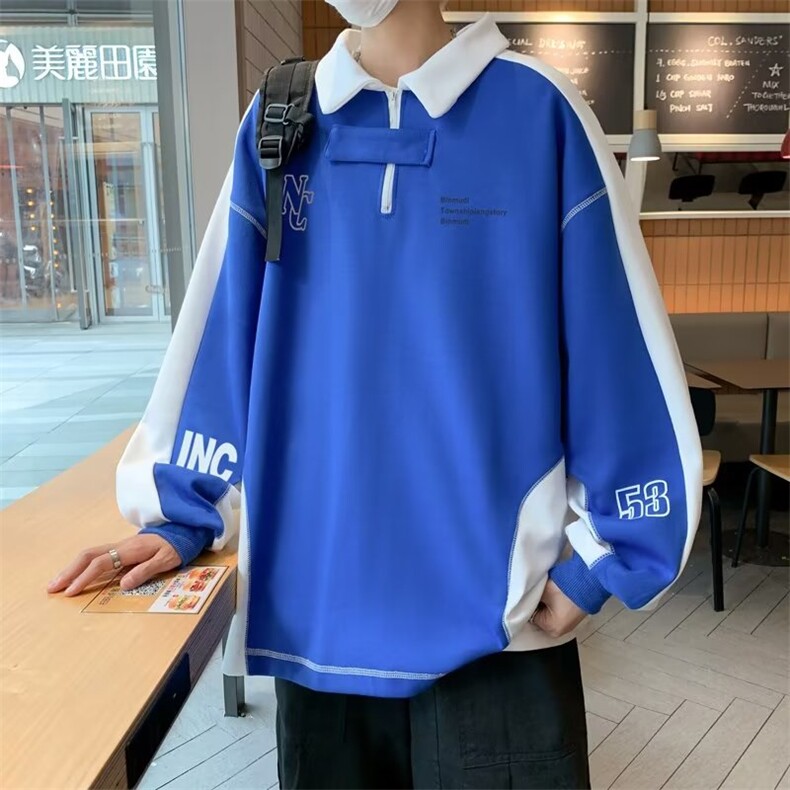 春秋季polo领卫衣男宽松潮流港风百搭长袖上衣外套W015-P40,男装卫衣,星座308B-2