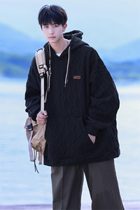 连帽立体菱形花纹卫衣男成分：98%聚酯纤维2%氨纶WY77047P75控98图片