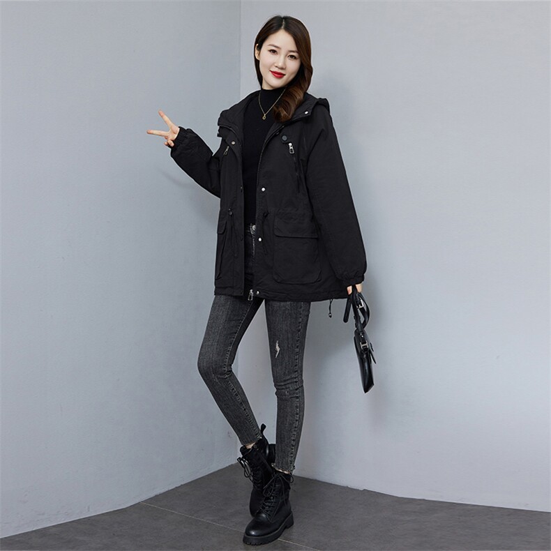 现货。时尚格子加绒加厚连帽保暖女派克服外套,女装棉衣/棉服,依万里