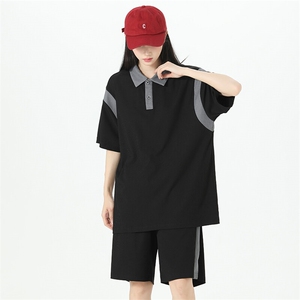 女模现货主推青少年冰丝大码港风短袖五分裤休闲套装男S14P60图片