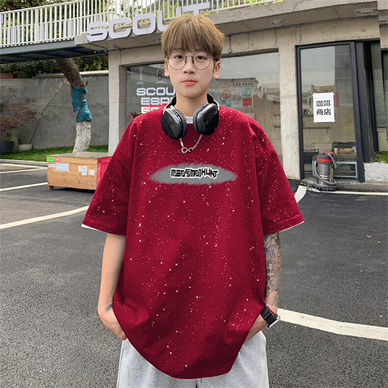 量大优供抖音视频支持得物配合二开美式满天星亮片短袖T恤MTX528,男装T恤,电商A486