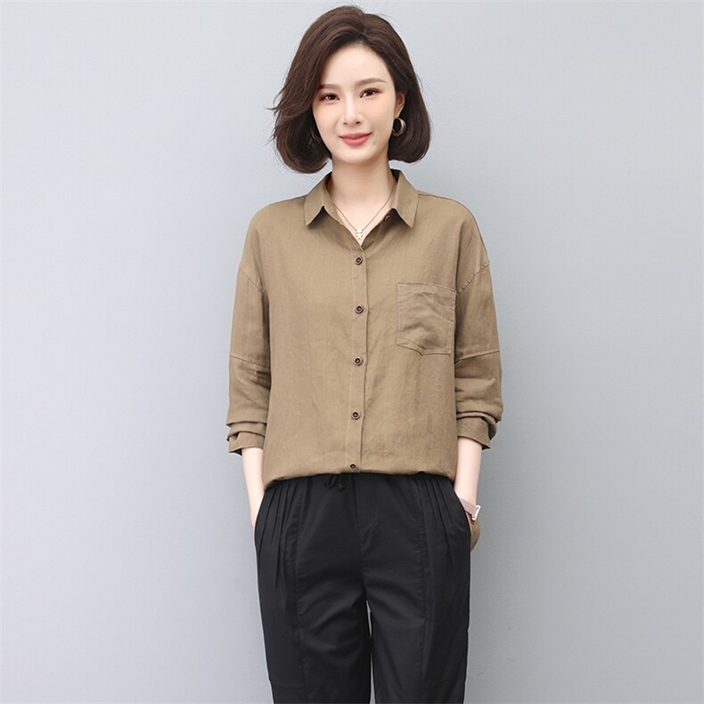 2024春秋季新款纯亚麻衬衫宽松舒适棉麻风衬衣,女装衬衫,忆绮罗