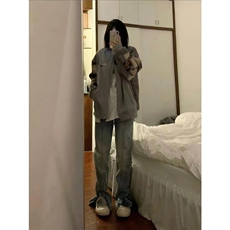 设计感分割开叉调节牛仔裤男女欧美式高街vibe风直筒喇叭潮裤子潮，男装牛仔裤，星座506A