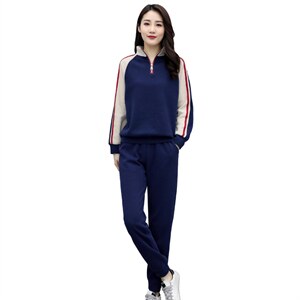 休闲运动套装女2025春秋新款韩版时尚拼接立领宽松跑步卫衣两件套图片