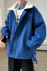 克莱因蓝呢料港风ins纯色加厚羊羔毛短款保暖棉衣A071-089-P125，男装棉衣，电商A071