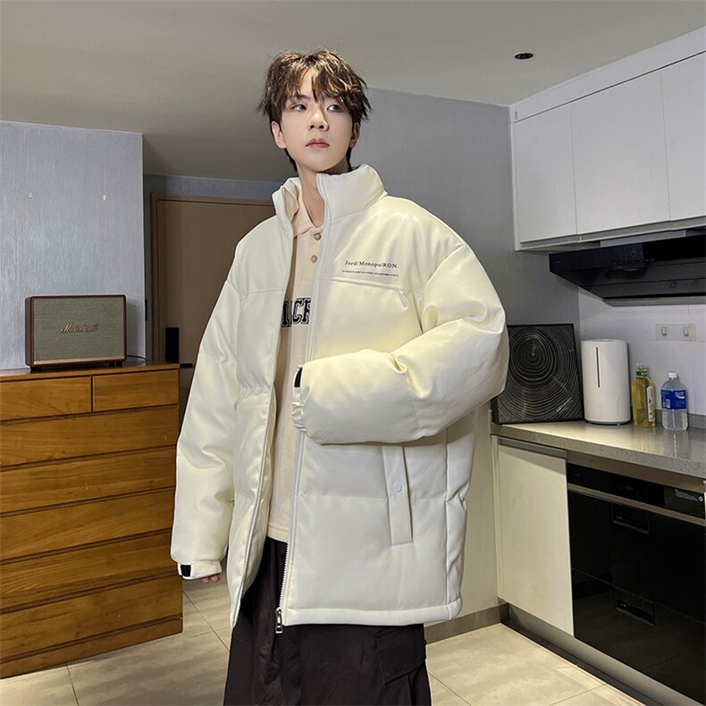 冬季港风纯色立领皮棉衣防风加绒加厚拼色加厚棉衣外套MY6083P85，男装棉衣，电商A128