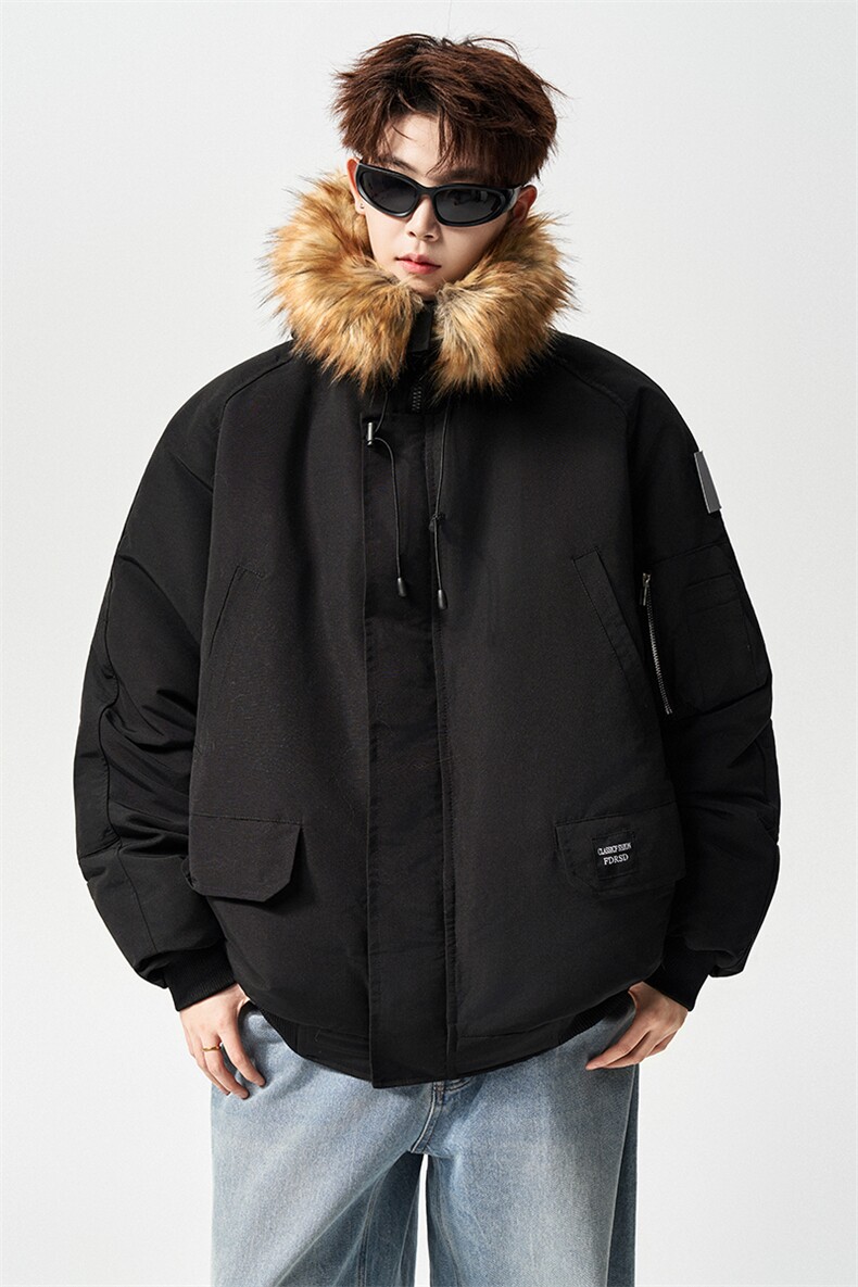 有长图冬季新款复古毛领派克棉衣男宽松连帽棉袄外套MF00879/P150,男装棉衣,电商B316