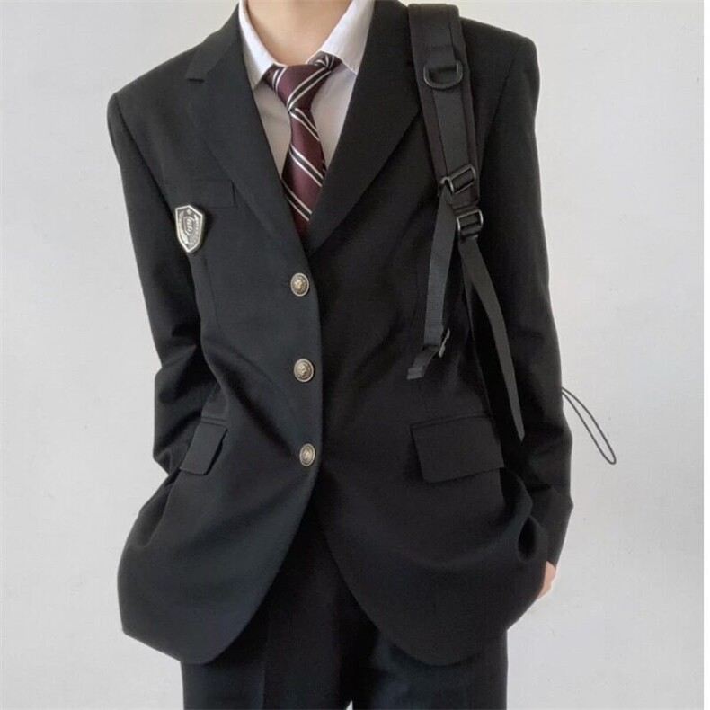 精品日系制服春秋季长款藏蓝色西服外套男士学生上衣西装西裤痞帅,男装西服,星座506A