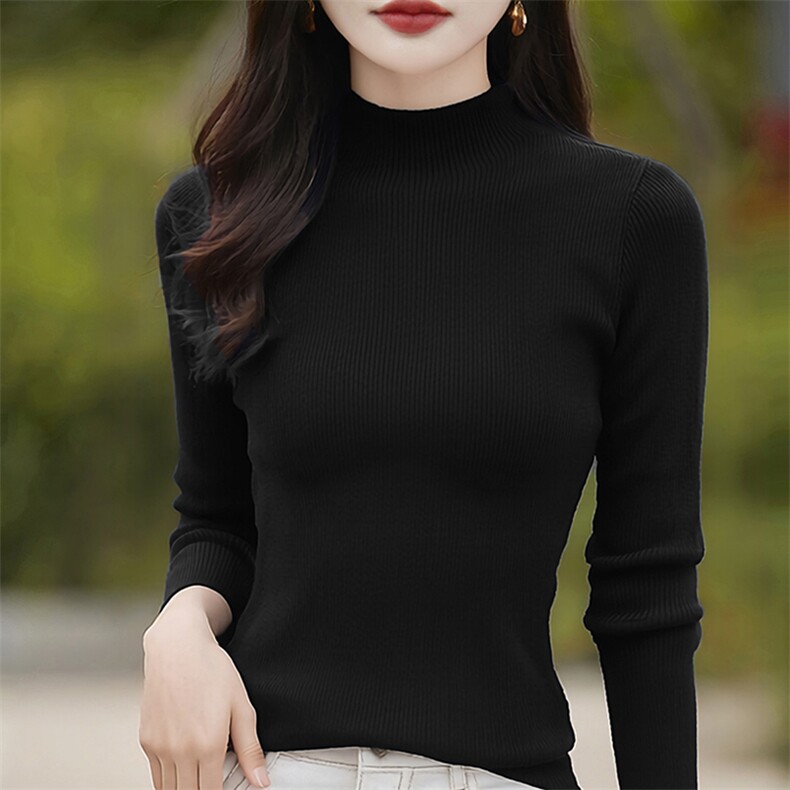 半高领打底衫女2024新款内搭显瘦百搭纯色针织衫,针织衫/毛衣,斯美雅电商供货