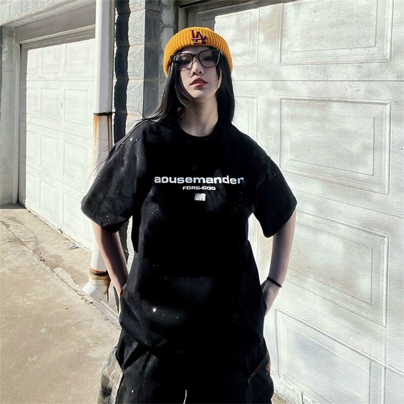 抖音得物供货 现货美式潮美式满天星 亮片潮牌宽松印花T恤AMTX01图片