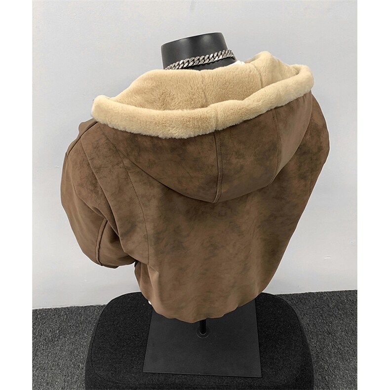现货高品质美式冬季重磅座山雕大毛毛领pu皮棉衣男女加厚外套,男装皮衣,电商A443
