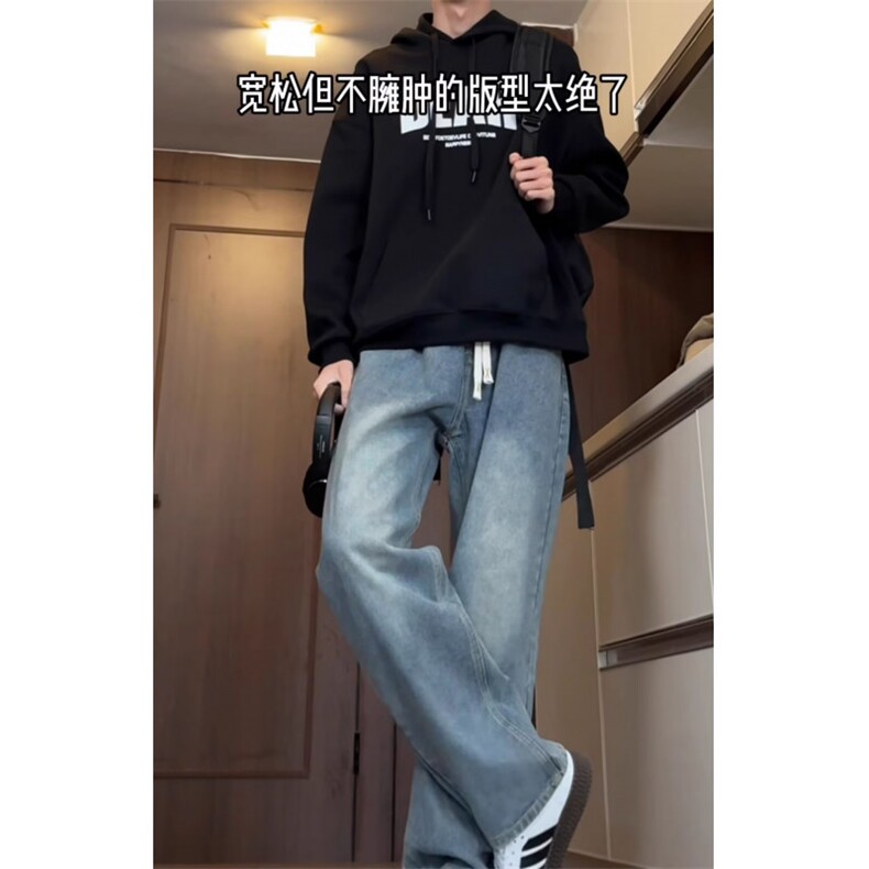 美式高街宽松复古水洗做旧渐变休闲抽绳系带牛仔裤K70196-P39网图,男装牛仔裤,电商B245