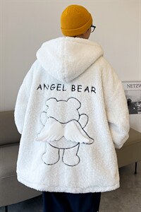 冬季新款宽松小飞熊刺绣羊羔毛棉服连帽棉袄棉衣 A071-1009-P120图片