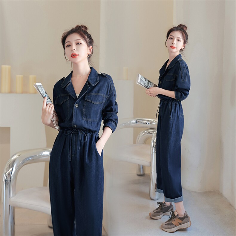 牛仔连体裤女秋装2022新款韩版宽松显瘦设计感连体衣,商品下架区,曼慕纤衣