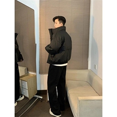 现货5W件冬季三防重磅硬挺boxy短款羽绒立领PU皮棉衣外套加厚棉服，男装棉衣，电商A486-1