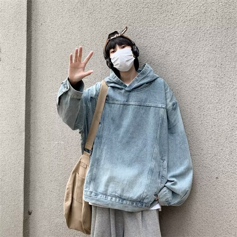 水洗做旧连帽卫衣男女美式街头潮牌宽松痞帅牛仔帽衫,男装卫衣,星座410-6（原星座1304-1）