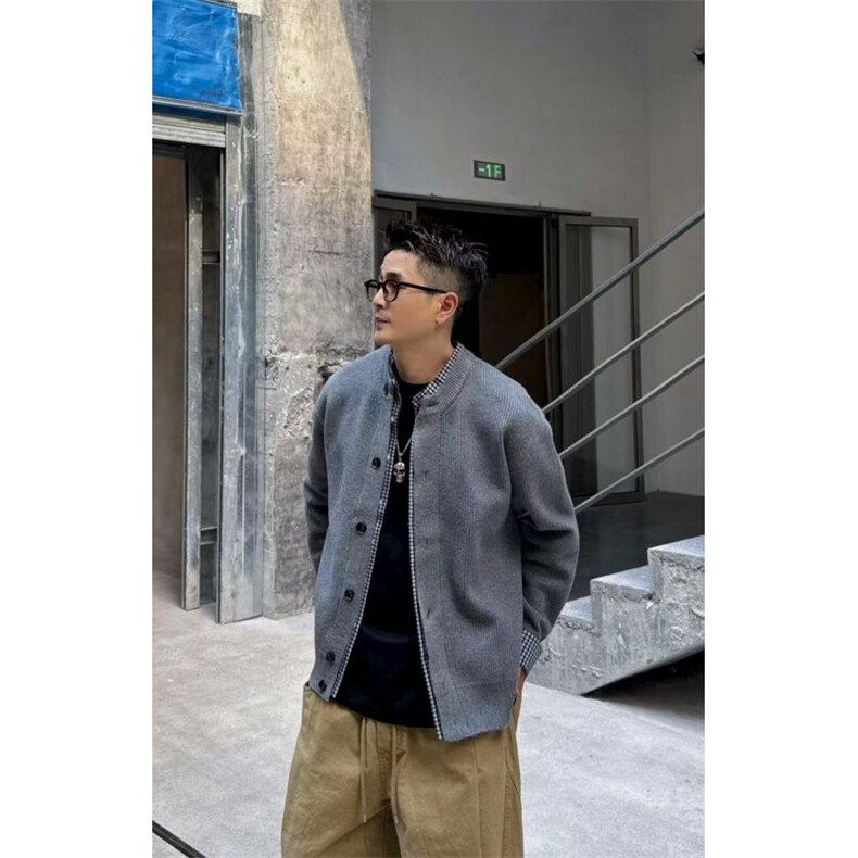 原版假两件针织衫开衫衬衫领拼接毛衣外套W6180-特P75,男装针织衫/毛衣,星座1212