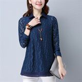 长袖纯色镂空修身韩版百搭甜美时尚2021年春季蕾丝衫/雪纺衫，女装蕾丝衫/雪纺衫，丽影随形