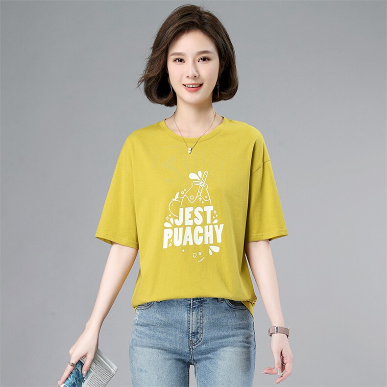 2023夏装新款字母印花短袖T恤女宽松，女装T恤，伊满意