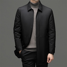 冬季新款翻领中长款羽绒服中年男士爸爸装休闲加厚保暖白鸭绒外套，男装羽绒服，电商B212（原钱塘6029）