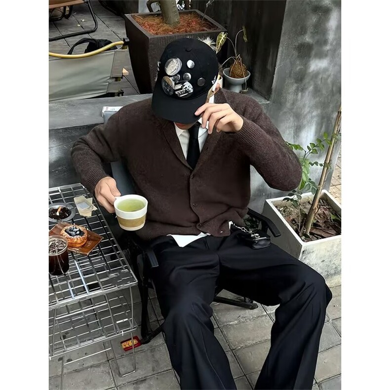 秋冬欧美学院风圆领毛衣开衫男高级感羊毛混纺粗针线衫宽松针织衫,男装针织衫/毛衣,星座601-1