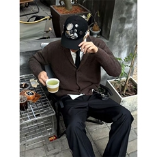 秋冬欧美学院风圆领毛衣开衫男高级感羊毛混纺粗针线衫宽松针织衫，男装针织衫/毛衣，星座601-1