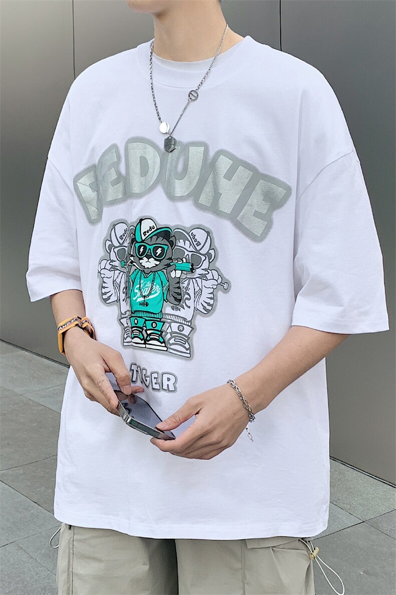 得物抖音40支双纱高品质休闲半袖纯棉印花短袖T恤男女T7191-P40,男装T恤,电商A441-1
