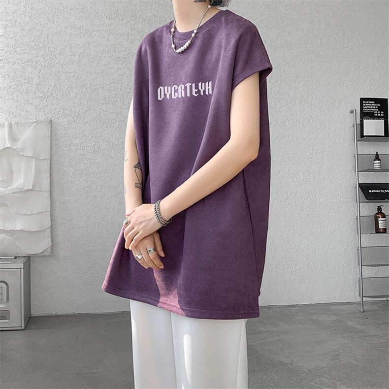 短袖背心男夏季新款港风宽松鹿皮绒圆领套头大码坎肩T9933-P19，男装背心/马甲，星座214-3