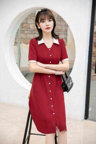 夏季新款连衣裙，女装连衣裙，水锦红